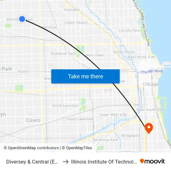 Diversey & Central (East) to Illinois Institute Of Technology map