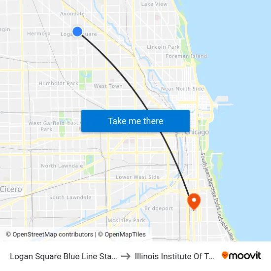 Logan Square Blue Line Station (South) to Illinois Institute Of Technology map