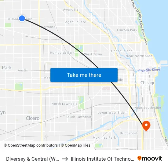 Diversey & Central (West) to Illinois Institute Of Technology map