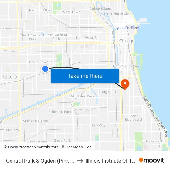 Central Park & Ogden (Pink Line) (South) to Illinois Institute Of Technology map
