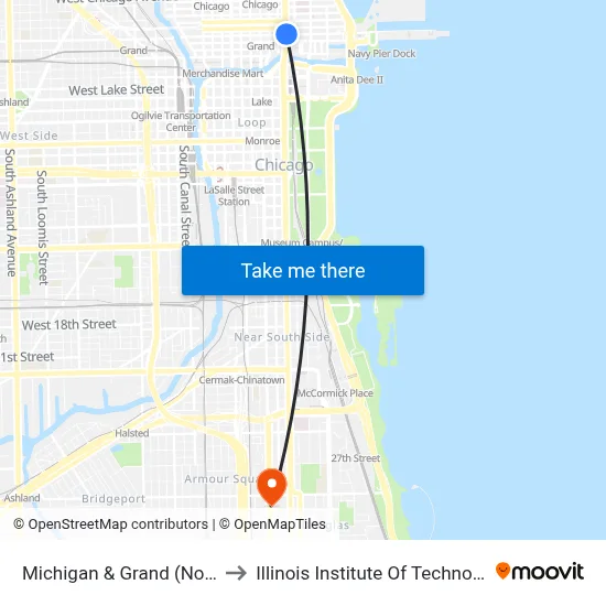 Michigan & Grand (North) to Illinois Institute Of Technology map