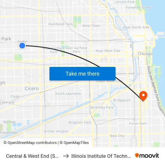 Central & West End (South) to Illinois Institute Of Technology map