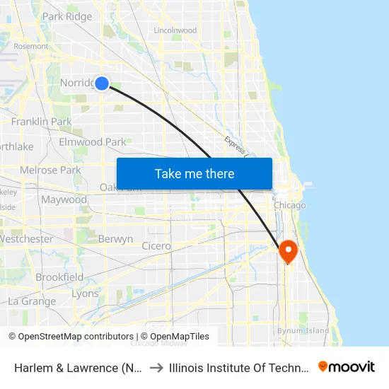 Harlem & Lawrence (North) to Illinois Institute Of Technology map