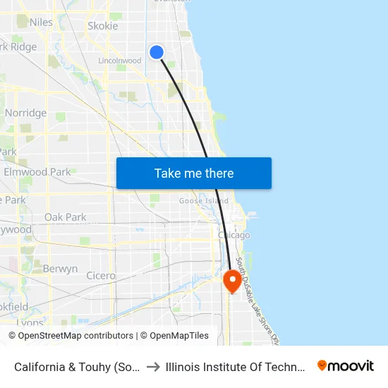 California & Touhy (South) to Illinois Institute Of Technology map