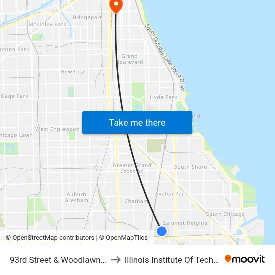 93rd Street & Woodlawn (East) to Illinois Institute Of Technology map