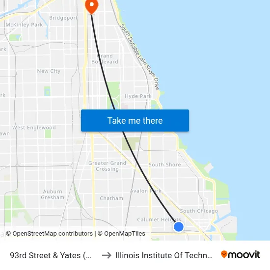93rd Street & Yates (West) to Illinois Institute Of Technology map