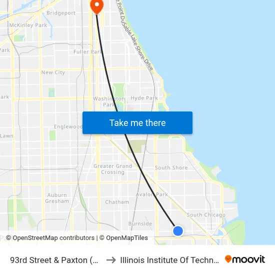 93rd Street & Paxton (West) to Illinois Institute Of Technology map