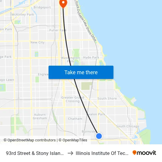 93rd Street & Stony Island (West) to Illinois Institute Of Technology map