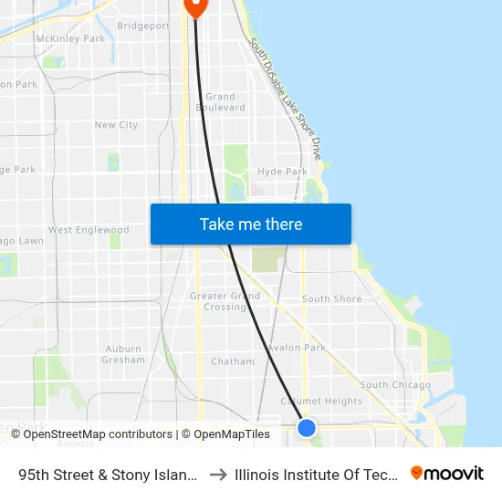 95th Street & Stony Island (West) to Illinois Institute Of Technology map