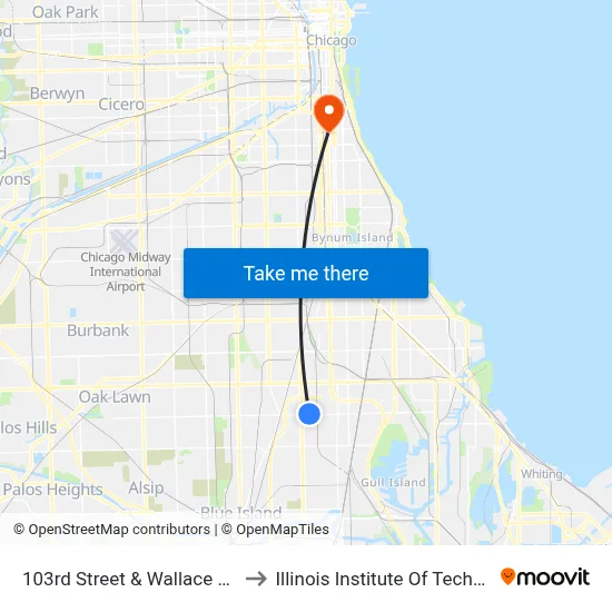 103rd Street & Wallace (West) to Illinois Institute Of Technology map