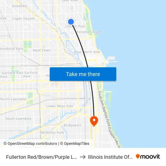 Fullerton Red/Brown/Purple Line Station (West) to Illinois Institute Of Technology map