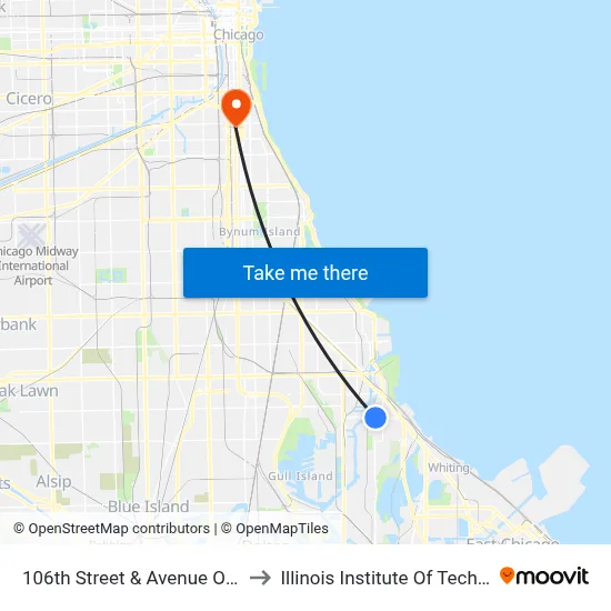 106th Street & Avenue O (West) to Illinois Institute Of Technology map