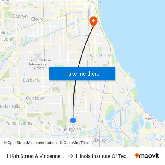119th Street & Vincennes (East) to Illinois Institute Of Technology map