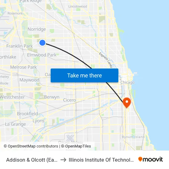 Addison & Olcott (East) to Illinois Institute Of Technology map