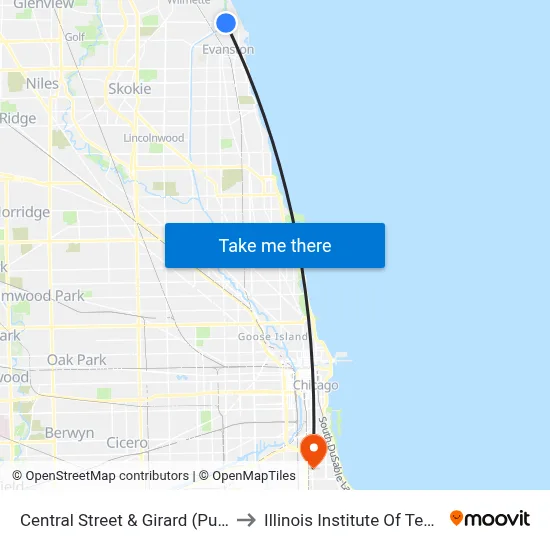 Central Street & Girard (Purple Line) to Illinois Institute Of Technology map