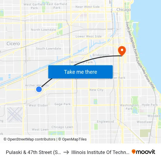 Pulaski & 47th Street (South) to Illinois Institute Of Technology map