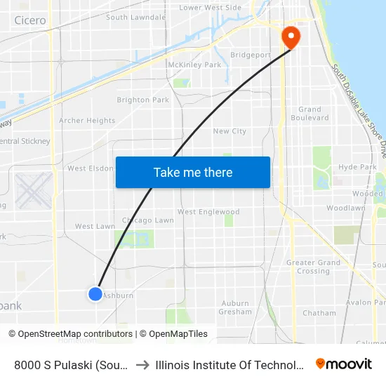 8000 S Pulaski (South) to Illinois Institute Of Technology map