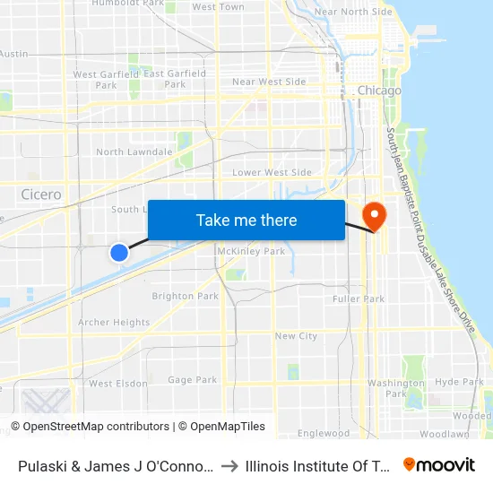 Pulaski & James J O'Connor Rd (North) to Illinois Institute Of Technology map