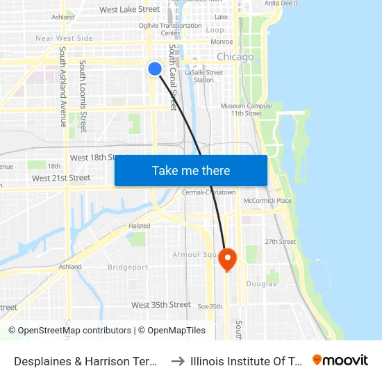 Desplaines & Harrison Terminal (South) to Illinois Institute Of Technology map