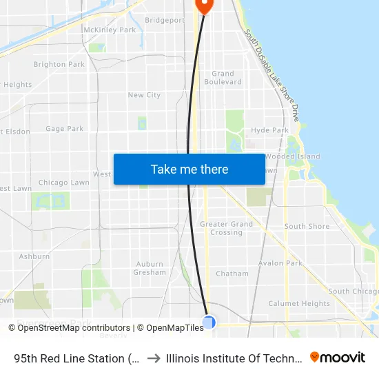 95th Red Line Station (East) to Illinois Institute Of Technology map