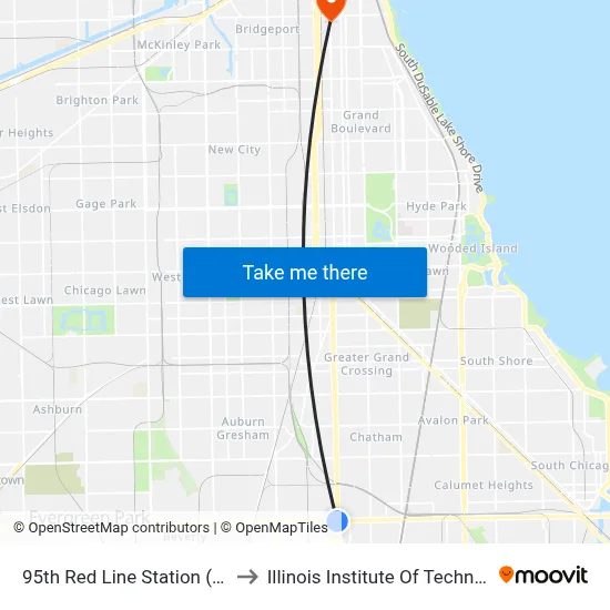 95th Red Line Station (East) to Illinois Institute Of Technology map