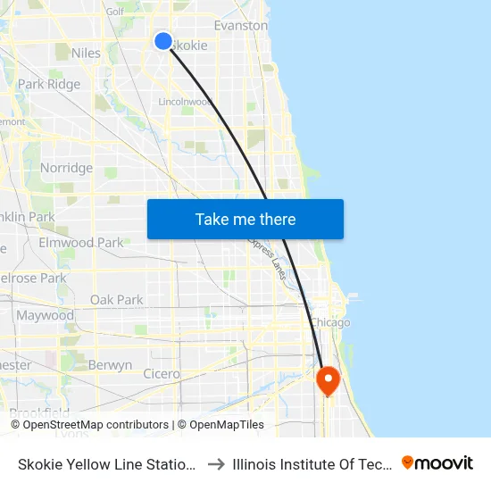 Skokie Yellow Line Station (South) to Illinois Institute Of Technology map