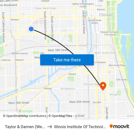 Taylor & Damen (West) to Illinois Institute Of Technology map