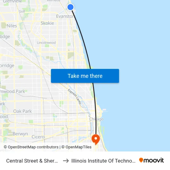 Central Street & Sherman to Illinois Institute Of Technology map