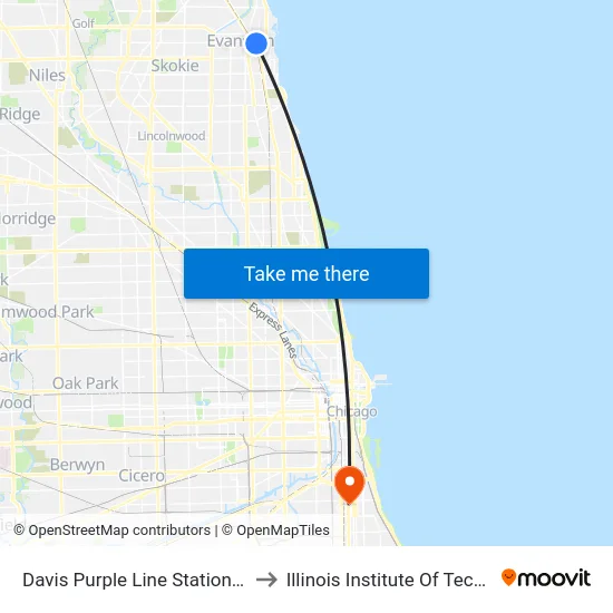 Davis Purple Line Station (South) to Illinois Institute Of Technology map