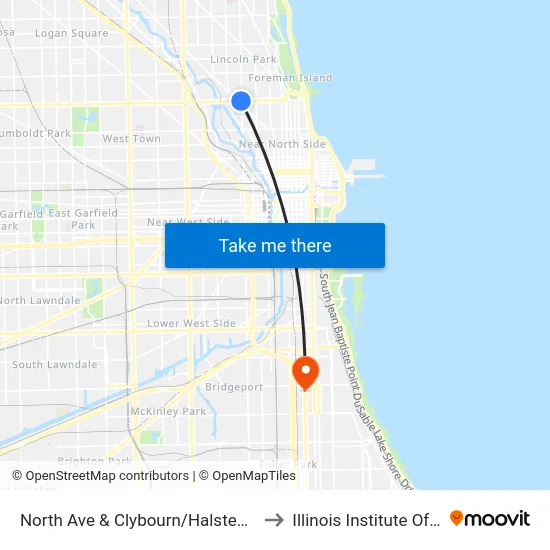 North Ave & Clybourn/Halsted (Red Line) (West) to Illinois Institute Of Technology map