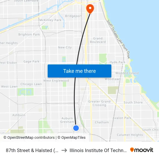 87th Street & Halsted (East) to Illinois Institute Of Technology map