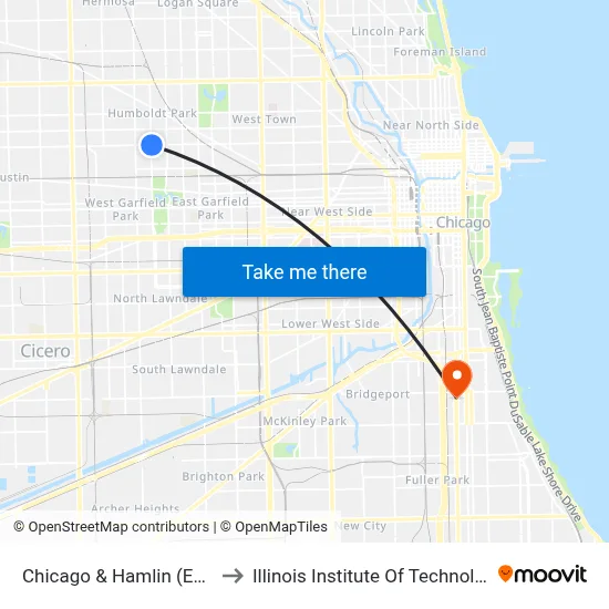 Chicago & Hamlin (East) to Illinois Institute Of Technology map