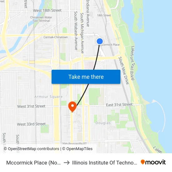 Mccormick Place (North) to Illinois Institute Of Technology map
