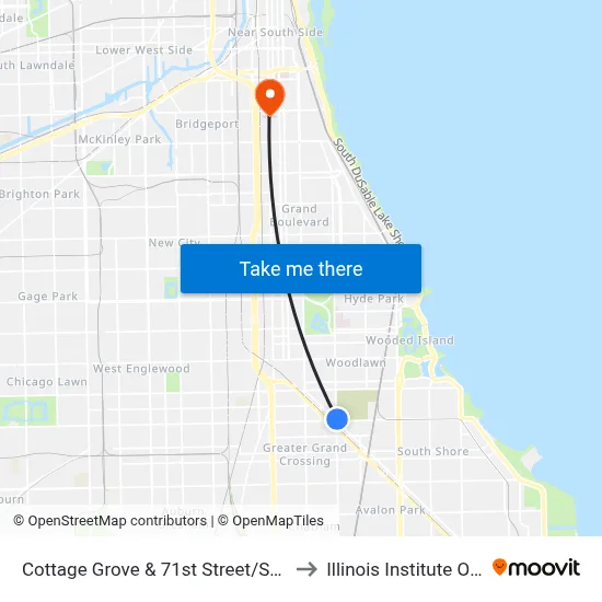 Cottage Grove & 71st Street/South Chicago (North) to Illinois Institute Of Technology map