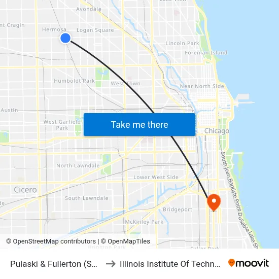 Pulaski & Fullerton (South) to Illinois Institute Of Technology map