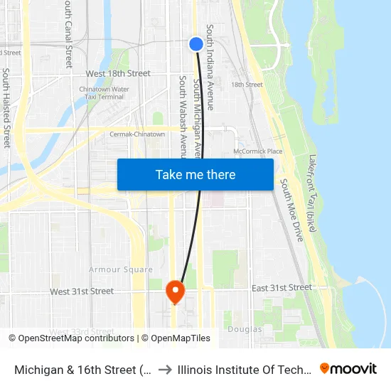 Michigan & 16th Street (North) to Illinois Institute Of Technology map