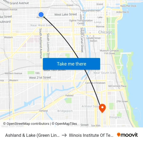 Ashland & Lake (Green Line) (North) to Illinois Institute Of Technology map