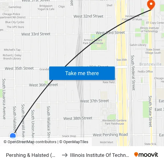 Pershing & Halsted (West) to Illinois Institute Of Technology map