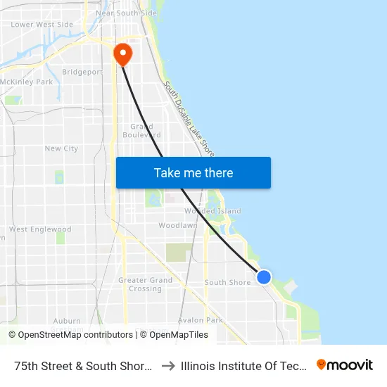 75th Street & South Shore (West) to Illinois Institute Of Technology map