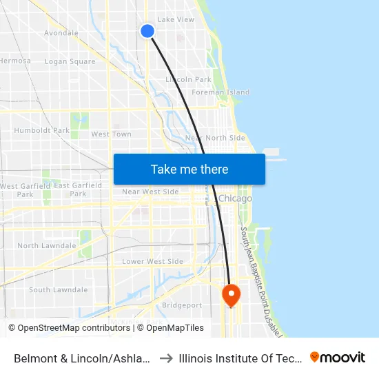 Belmont & Lincoln/Ashland (East) to Illinois Institute Of Technology map