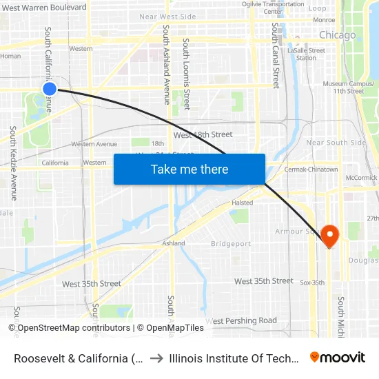 Roosevelt & California (West) to Illinois Institute Of Technology map