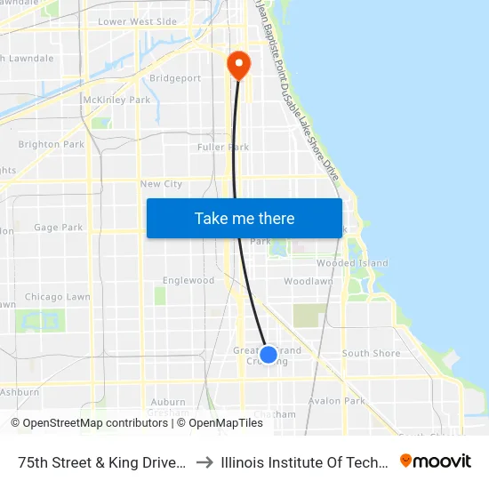 75th Street & King Drive (East) to Illinois Institute Of Technology map
