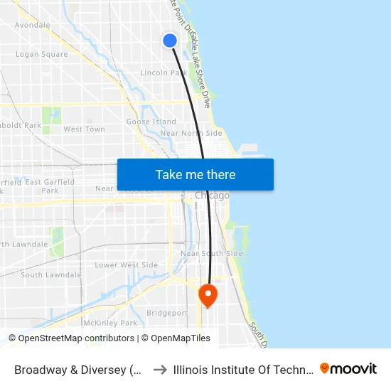 Broadway & Diversey (North) to Illinois Institute Of Technology map
