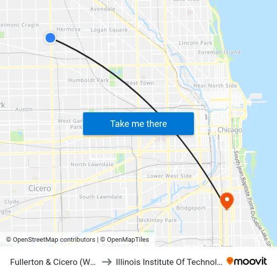 Fullerton & Cicero (West) to Illinois Institute Of Technology map