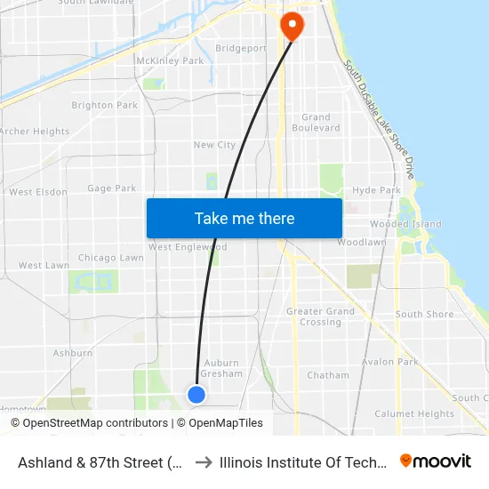 Ashland & 87th Street (South) to Illinois Institute Of Technology map
