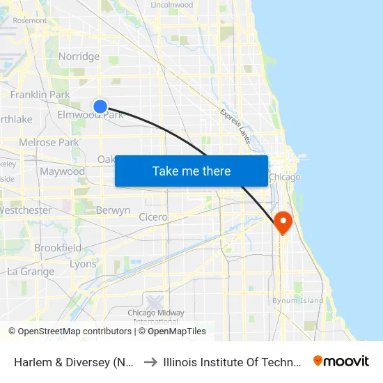 Harlem & Diversey (North) to Illinois Institute Of Technology map