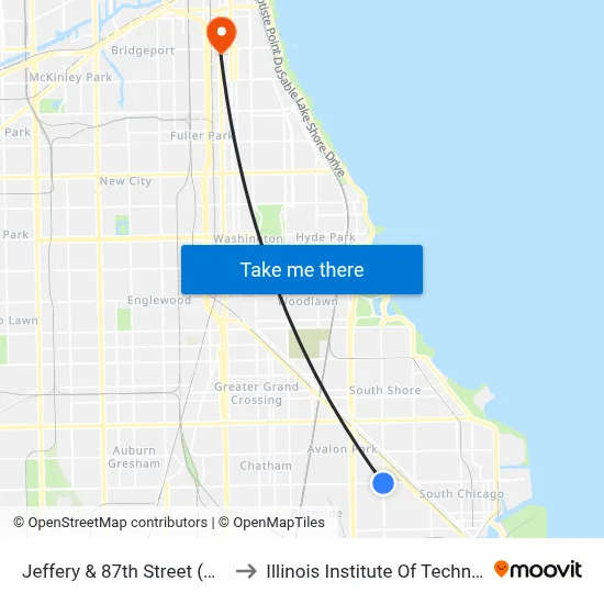 Jeffery & 87th Street (North) to Illinois Institute Of Technology map