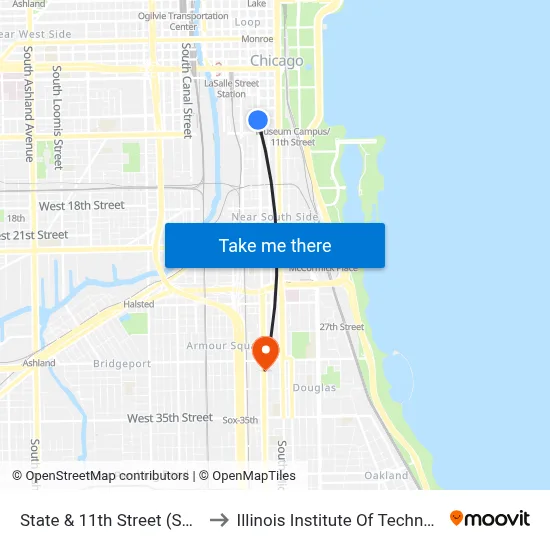State & 11th Street (South) to Illinois Institute Of Technology map
