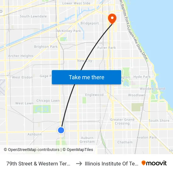 79th Street & Western Terminal (East) to Illinois Institute Of Technology map
