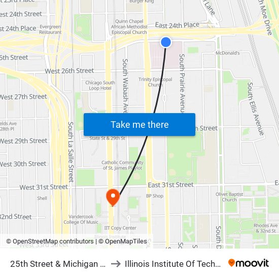 25th Street & Michigan (East) to Illinois Institute Of Technology map